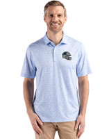 Carolina Panthers NFL Helmet Cutter & Buck Pike Eco Flora Print Recycled Mens Polo Atlas Light Blue Front