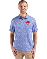Buffalo Bills Historic Cutter & Buck Pike Recycled Flora Print Mens Polo Chelan Blue Front