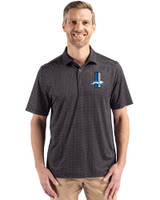 Detroit Lions Historic Cutter & Buck Pike Eco Shadow Check Print Recycled Mens Polo Black Front