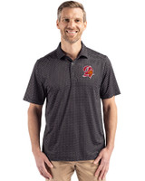 Tampa Bay Buccaneers Historic Cutter & Buck Pike Eco Shadow Check Print Recycled Mens Polo Black Front