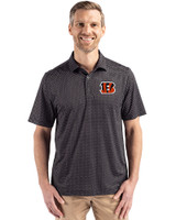 Cincinnati Bengals Cutter & Buck Pike Eco Shadow Check Print Recycled Mens Polo Black Front