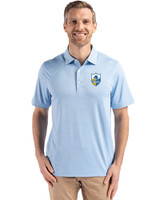Los Angeles Chargers Historic Cutter & Buck Forge Epic Confidence Fine Line Stripe Stretch Recycled Mens Polo Atlas/White Front