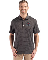 Tampa Bay Buccaneers NFL Helmet Cutter & Buck Forge Epic Confidence Fine Line Stripe Stretch Recycled Mens Polo Black/White Front