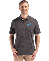 Detroit Lions Cutter & Buck Forge Epic Confidence Fine Line Stripe Stretch Recycled Mens Polo Black/White Front