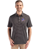 New England Patriots Historic Cutter & Buck Forge Epic Confidence Fine Line Stripe Stretch Recycled Mens Polo Black/White Front