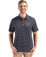Chicago Bears Cutter & Buck Forge Epic Confidence Fine Line Stripe Stretch Recycled Mens Polo Navy Blue/White Front