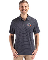 Chicago Bears Cutter & Buck Forge Recycled Fine Line Stripe Four-Way Stretch Mens Polo Navy Blue/White Front
