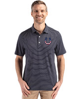 Indianapolis Colts Americana Cutter & Buck Forge Epic Confidence Fine Line Stripe Stretch Recycled Mens Polo Navy Blue/White Front