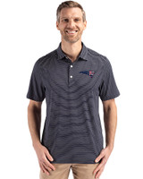 New England Patriots Americana Cutter & Buck Forge Epic Confidence Fine Line Stripe Stretch Recycled Mens Polo Navy Blue/White Front