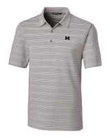 Michigan Wolverines Cutter & Buck Forge Epic Confidence Recycled Heathered Stripe Stretch Mens Polo Polished Medium Gray Mannequin