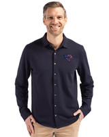 Jacksonville Jaguars Americana Cutter & Buck Advantage Tri-Blend Eco Soft Pique Long Sleeve Knitted Mens Button Up Liberty Navy Front