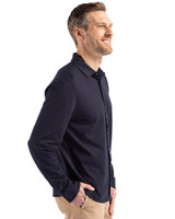 Los Angeles Chargers Cutter & Buck Advantage Tri-Blend Eco Soft Pique Long Sleeve Knitted Mens Button Up Liberty Navy Side