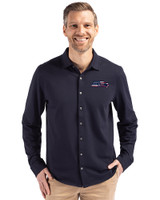 Seattle Seahawks Americana Cutter & Buck Advantage Tri-Blend Eco Soft Pique Long Sleeve Knitted Mens Button Up Liberty Navy Front