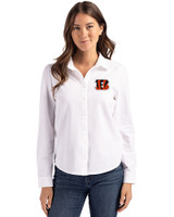 Cincinnati Bengals Cutter & Buck Advantage Tri-Blend Eco Soft Pique Long Sleeve Knitted Womens Button Up WH_PRO_HG 