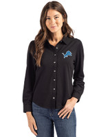 Detroit Lions Cutter & Buck Advantage Tri-Blend Eco Soft Pique Long Sleeve Knitted Womens Button Up Black Front