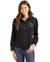 Philadelphia Eagles NFL Helmet Cutter & Buck Advantage Tri-Blend Eco Soft Pique Long Sleeve Knitted Womens Button Up Black Front
