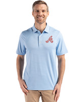 Atlanta Braves Cooperstown Cutter & Buck Forge Epic Confidence Fine Line Stripe Stretch Recycled Mens Polo Atlas/White Front