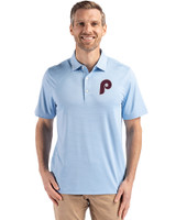 Philadelphia Phillies Cooperstown Cutter & Buck Forge Epic Confidence Fine Line Stripe Stretch Recycled Mens Polo Atlas/White Front