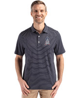 Los Angeles Angels Stars & Stripes Cutter & Buck Forge Epic Confidence Fine Line Stripe Stretch Recycled Mens Polo Navy Blue/White Front