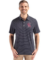 Los Angeles Angels Cooperstown Cutter & Buck Forge Epic Confidence Fine Line Stripe Stretch Recycled Mens Polo Navy Blue/White Front