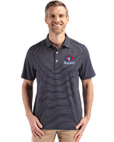 Toronto Blue Jays Cooperstown Cutter & Buck Forge Epic Confidence Fine Line Stripe Stretch Recycled Mens Polo Navy Blue/White Front