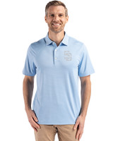 San Diego Padres Mono Cutter & Buck Forge Epic Confidence Fine Line Stripe Stretch Recycled Mens Polo Atlas/White Front