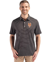New York Mets Cutter & Buck Forge Epic Confidence Fine Line Stripe Stretch Recycled Mens Polo Black/White Front