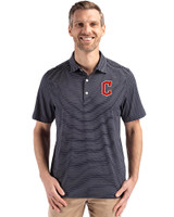 Cleveland Guardians - Cutter & Buck Forge Epic Confidence Fine Line Stripe Stretch Recycled Mens Polo Navy Blue/White Front