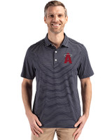 Los Angeles Angels City Connect Cutter & Buck Forge Epic Confidence Fine Line Stripe Stretch Recycled Mens Polo Navy Blue/White Front