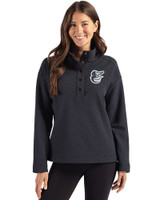 Baltimore Orioles Mono Cutter & Buck Hunts Point Eco Textured Fleece Recycled Womens Snap Pullover Black Front