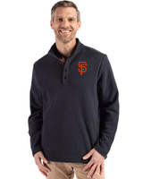 San Francisco Giants Cutter & Buck Hunts Point Eco Textured Fleece Recycled Mens Snap Pullover Black Front