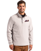 New York Mets Cooperstown Cutter & Buck Hunts Point Eco Textured Fleece Recycled Mens Snap Pullover Polished Medium Gray Front