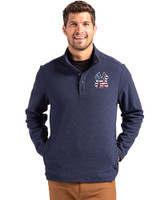 New York Yankees Stars & Stripes Cutter & Buck Hunts Point Eco Textured Fleece Recycled Mens Snap Pullover Navy Blue Front