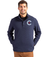 Chicago Cubs City Connect Cutter & Buck Hunts Point Eco Textured Fleece Recycled Mens Snap Pullover Navy Blue Front