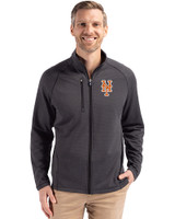 New York Mets Cutter & Buck Peshastin Fleece Recycled Mens Full Zip Jacket Black Heather Front