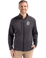 Detroit Tigers Mono Cutter & Buck Peshastin Fleece Recycled Mens Full Zip Jacket Black Heather Front