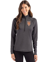 New York Mets Cutter & Buck Peshastin Fleece Recycled Womens Half Zip Pullover Black Heather Front