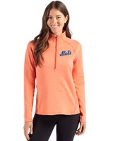 New York Mets Cooperstown Cutter & Buck Peshastin Fleece Recycled Womens Half Zip Pullover College Orange Heather Front