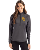 San Diego Padres Cutter & Buck Peshastin Fleece Recycled Womens Half Zip Pullover Black Heather Front