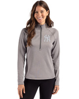 New York Yankees Cutter & Buck Peshastin Fleece Recycled Womens Half Zip Pullover Elemental Grey Heather Front