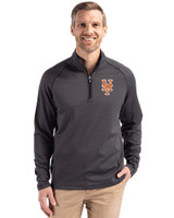 New York Mets Cutter & Buck Peshastin Fleece Recycled Mens Half Zip Pullover Black Heather Front