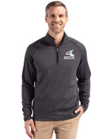 Chicago White Sox Cooperstown Cutter & Buck Peshastin Fleece Recycled Mens Half Zip Pullover Black Heather Front