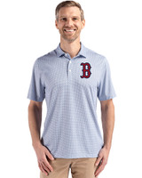 Boston Red Sox Cutter & Buck Pike Eco Diamond Dot Print Recycled Mens Polo Navy Blue Front