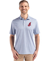 Cleveland Indians Cooperstown Cutter & Buck Pike Eco Diamond Dot Print Recycled Mens Polo Navy Blue Front