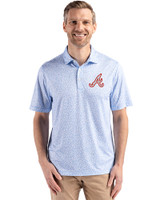 Atlanta Braves Cooperstown Cutter & Buck Pike Eco Flora Print Recycled Mens Big & Tall Polo Atlas Light Blue Front