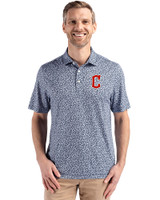 Cleveland Guardians - Cutter & Buck Pike Eco Flora Print Recycled Mens Big & Tall Polo Navy Blue Front