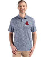 Boston Red Sox Cooperstown Cutter & Buck Pike Eco Flora Print Recycled Mens Big & Tall Polo Navy Blue Front