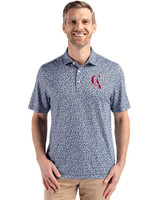 Los Angeles Angels Cooperstown Cutter & Buck Pike Eco Flora Print Recycled Mens Big & Tall Polo Navy Blue Front