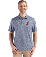 Cleveland Indians Cooperstown Cutter & Buck Pike Eco Flora Print Recycled Mens Big & Tall Polo Navy Blue Front