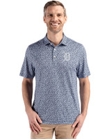 Detroit Tigers Cutter & Buck Pike Eco Flora Print Recycled Mens Big & Tall Polo Navy Blue Front